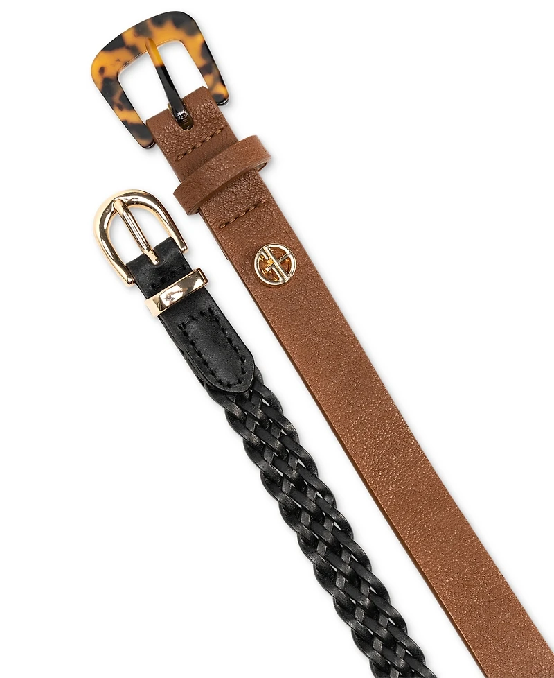 Giani Bernini Women's 2-Pk. Solid & Braided Belt Set
