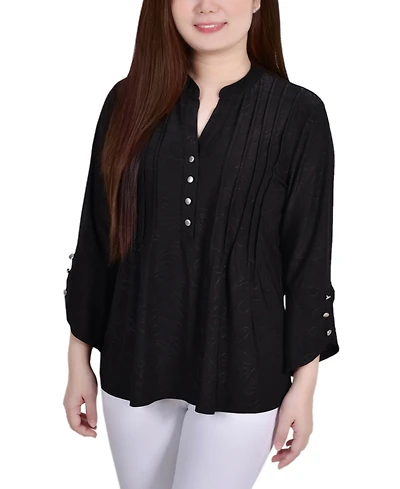 Women's 3/4 Sleeve Overlapped Bell Y-Neck Top