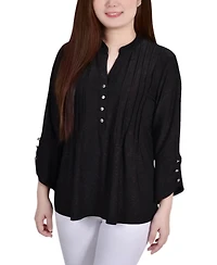 Women's 3/4 Sleeve Overlapped Bell Y-Neck Top