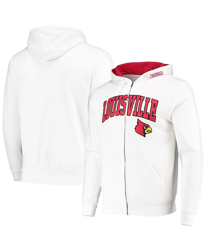 Men's Colosseum White Louisville Cardinals Arch and Logo 3.0 Full-Zip Hoodie