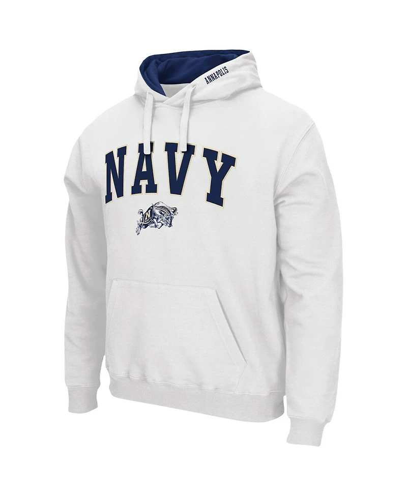 Men's Colosseum White Navy Midshipmen Arch and Logo 3.0 Pullover Hoodie