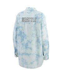 Wear by Erin Andrews Women's White Seattle Kraken Oversized Tie-Dye Button-Up Denim Shirt