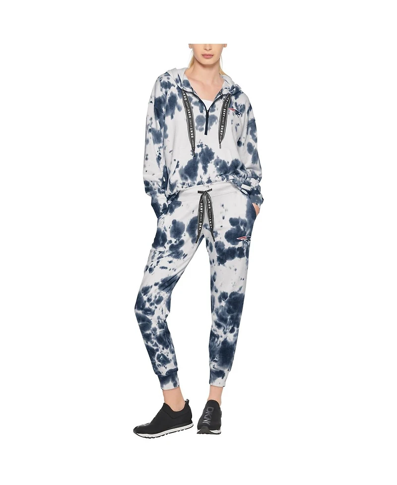 Women's Dkny Sport White, Navy New England Patriots Melody Tie-Dye Jogger Pants