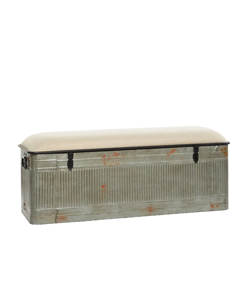 Iron and Fabric Farmhouse Bench