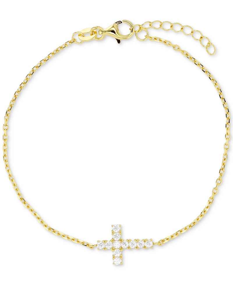 Cubic Zirconia East-West Cross Chain Bracelet 14k Gold-Plated Sterling Silver