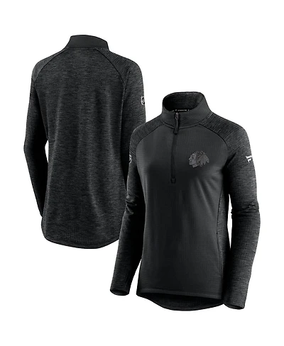 Women's Black and Heathered Charcoal Chicago Blackhawks Authentic Pro Travel and Training Raglan Quarter-Zip Jacket