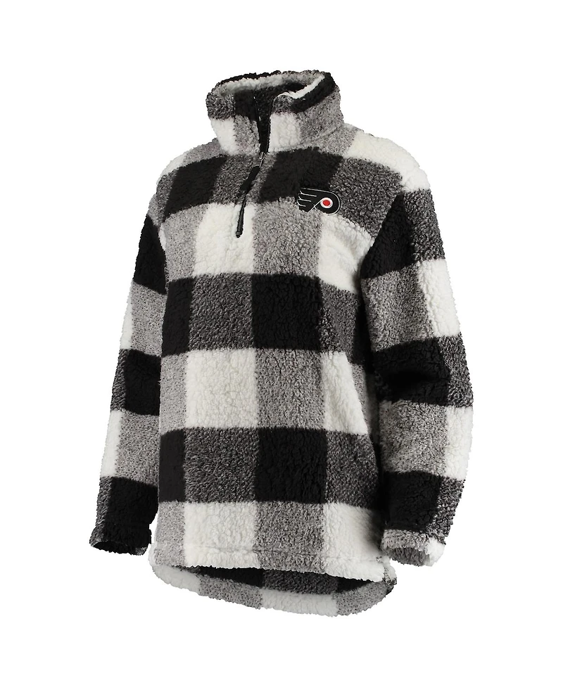 Women's Black and White Philadelphia Flyers Plaid Sherpa Quarter-Zip Jacket