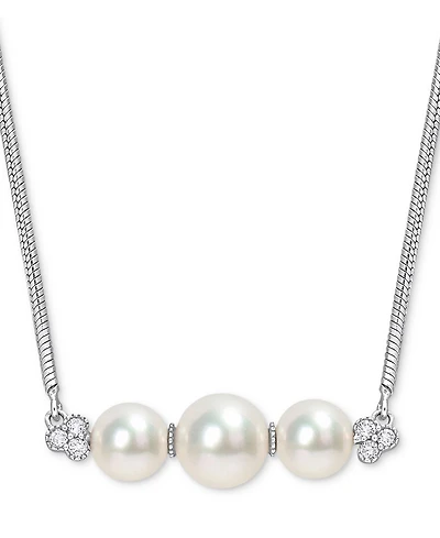 Cultured Freshwater Pearl (6 & 7-1/2mm) & White Topaz (1/5 ct. t.w.) Bar 18" Pendant Necklace in Sterling Silver