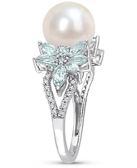 Cultured Freshwater Pearl (9mm), Sapphire (1-5/8 ct. t.w.) & Diamond (1/8 14k White Gold (Also Aquamarine)