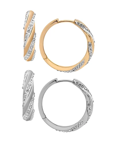 And Now This Crystal Swirl Hinged Hoop Duo Earrings