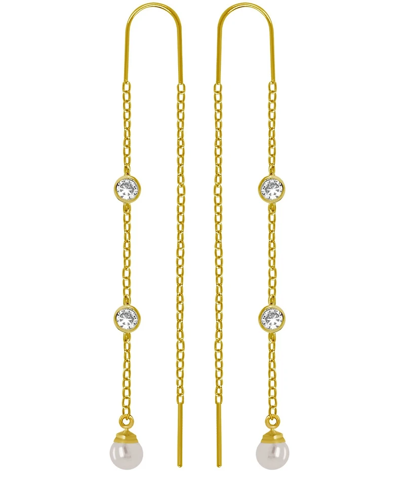 18K Gold Plated Imitation Cubic Zirconia and Imitation Pearl Threader Earrings