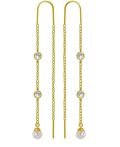 18K Gold Plated Imitation Cubic Zirconia and Imitation Pearl Threader Earrings