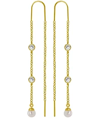18K Gold Plated Imitation Cubic Zirconia and Imitation Pearl Threader Earrings