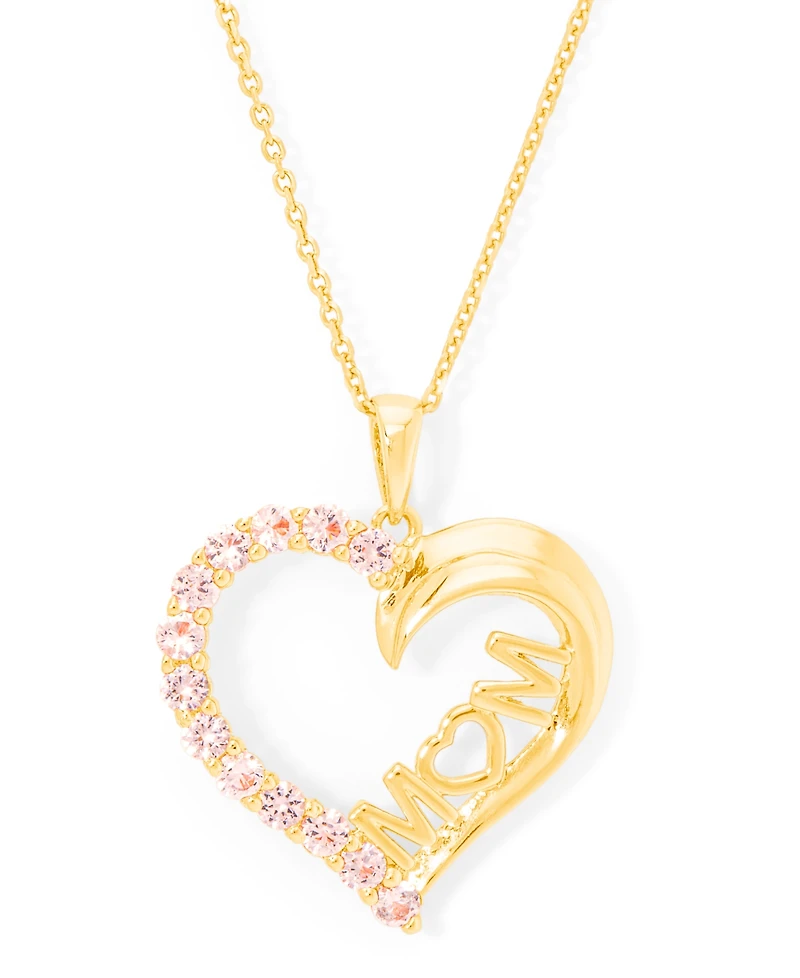 Simulated Morganite Mom Heart Pendant 18" Necklace