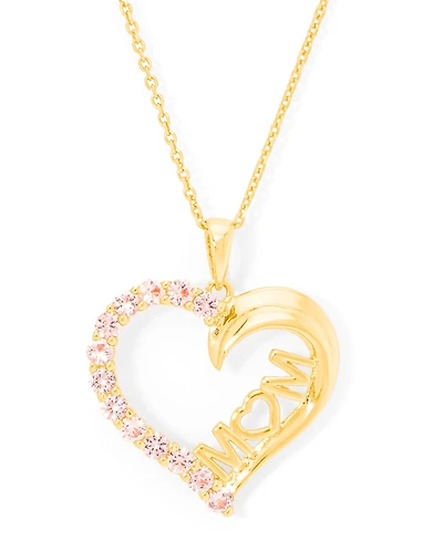 Simulated Morganite Mom Heart Pendant 18" Necklace