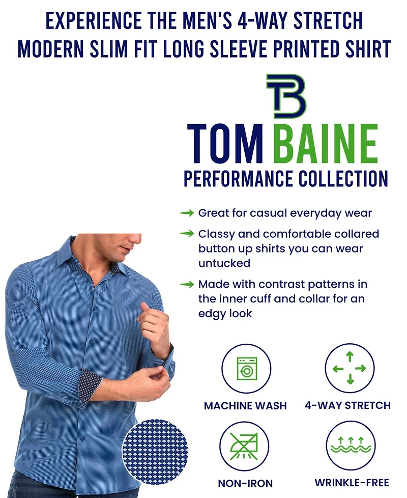 Tom Baine Men's Slim Fit Performance Geometric Button Down Shirt