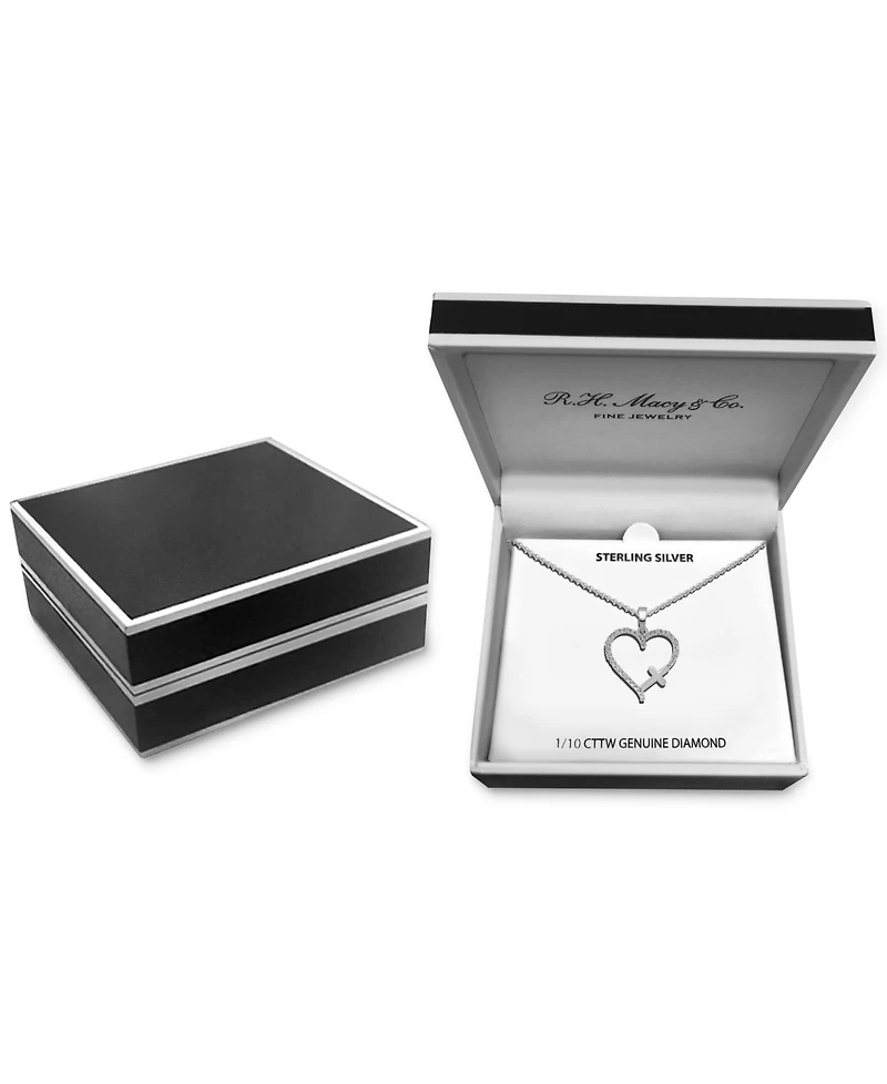 Diamond Heart & Cross 18" Pendant Necklace (1/10 ct. t.w.) Sterling Silver or 14k Gold-Plate