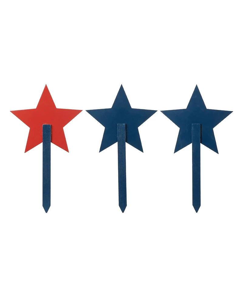 Glitzhome Wooden Patriotic Star Yard Stake, Set of 3