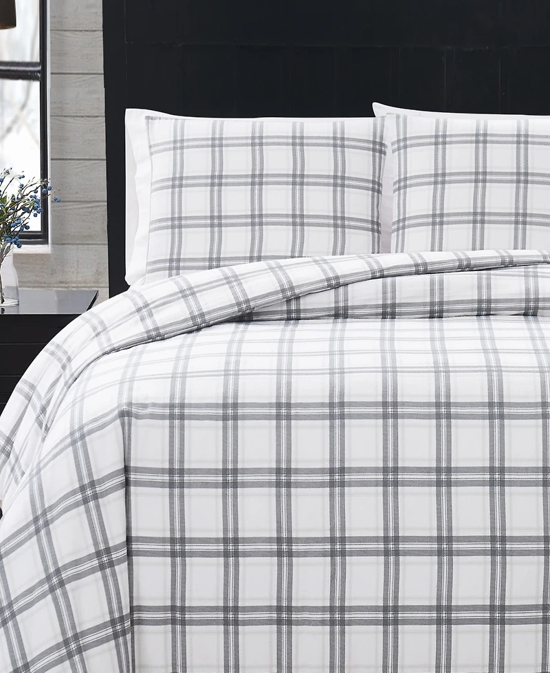 London Fog Plaid Flannel 3-Pc. Duvet Cover Set, King