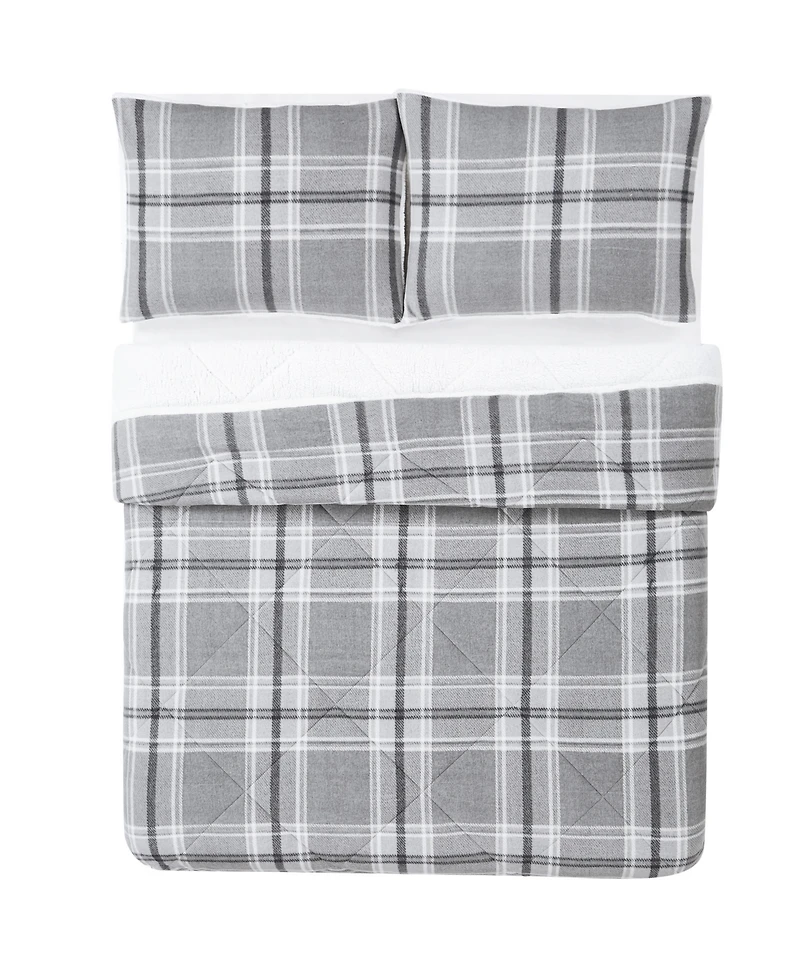 Cannon Cozy Teddy Plaid 3 Piece Comforter Set, King