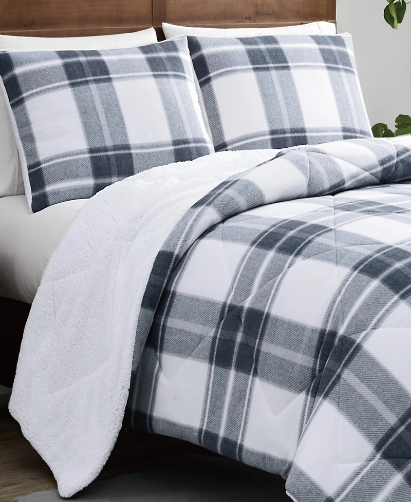 Cannon Cozy Teddy Plaid 3 Piece Comforter Set, Full/Queen