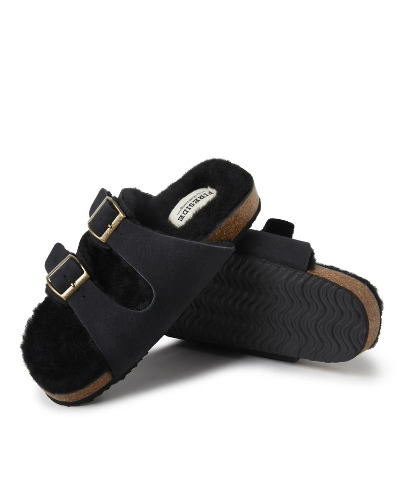 Fireside by Dearfoams Women's Tamworth Genuine Shearling Double Band Sandal