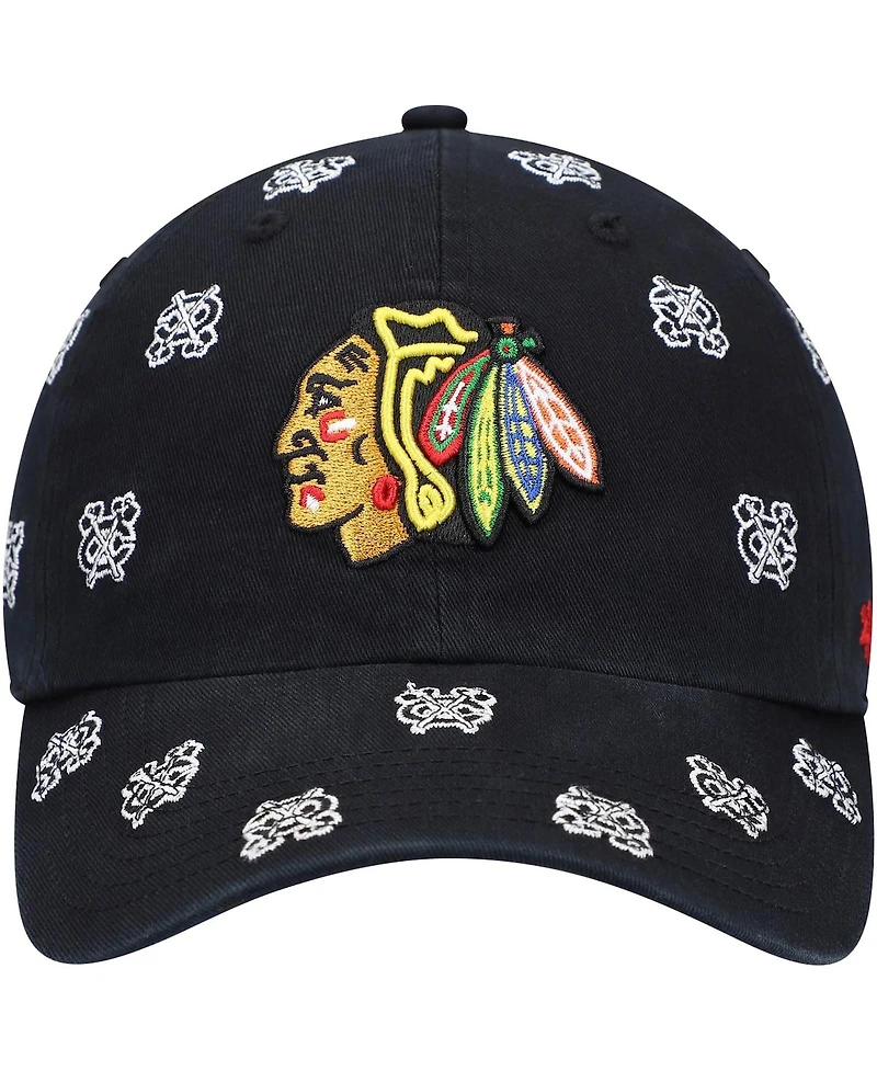 Women's '47 Black Chicago Blackhawks Confetti Clean Up Adjustable Hat