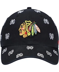 Women's '47 Black Chicago Blackhawks Confetti Clean Up Adjustable Hat