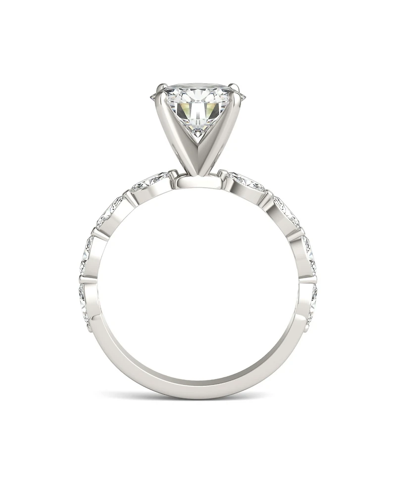 Moissanite Accented Solitaire Engagement Ring (2-1/2 Carat Total Weight Diamond Equivalent) 14K White Gold