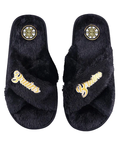 Women's Foco Boston Bruins Script Cross Slide Slippers