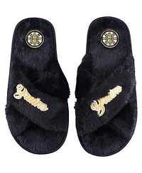 Women's Foco Boston Bruins Script Cross Slide Slippers