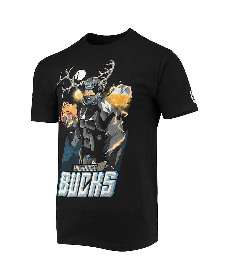 Men's Nba x McFlyy Black Milwaukee Bucks Identify Artist Series T-shirt
