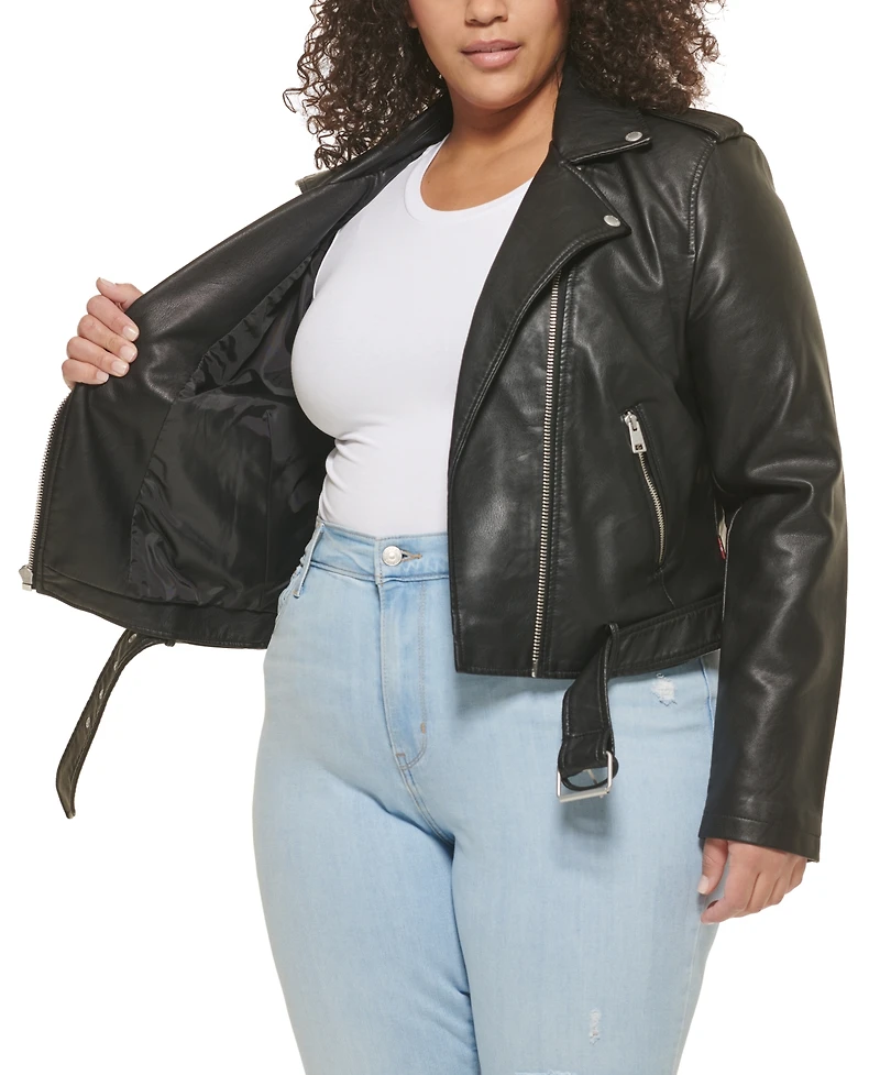 Levi's Plus Faux Leather Belted Motorcycle Jacket