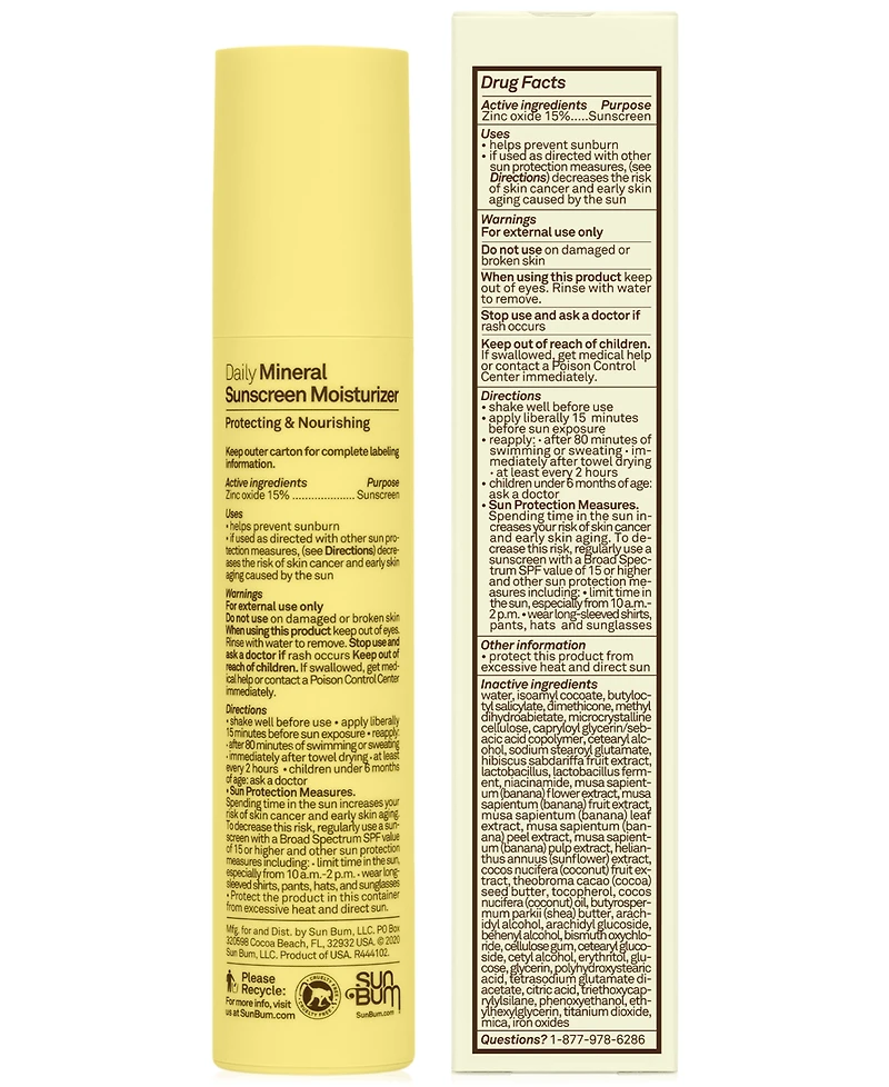 Sun Bum Daily Mineral Sunscreen Moisturizer Spf 30