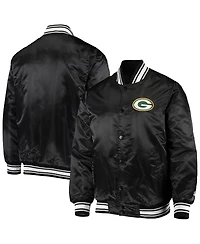 Men's Starter Black Green Bay Packers Locker Room Satin Varsity Full-Snap Jacket
