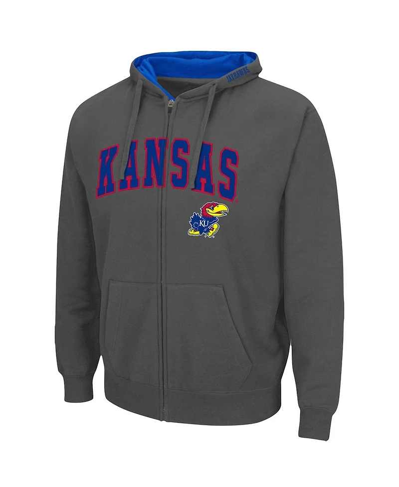 Men's Colosseum Charcoal Kansas Jayhawks Arch Logo 3.0 Full-Zip Hoodie