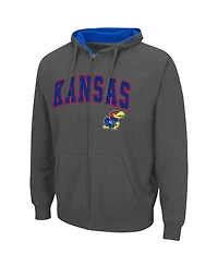 Men's Colosseum Charcoal Kansas Jayhawks Arch Logo 3.0 Full-Zip Hoodie