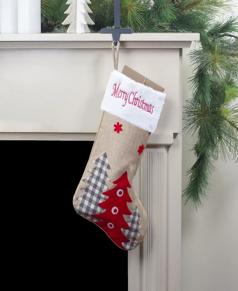19" Burlap Happy Holidays Forest Trees Christmas Stocking