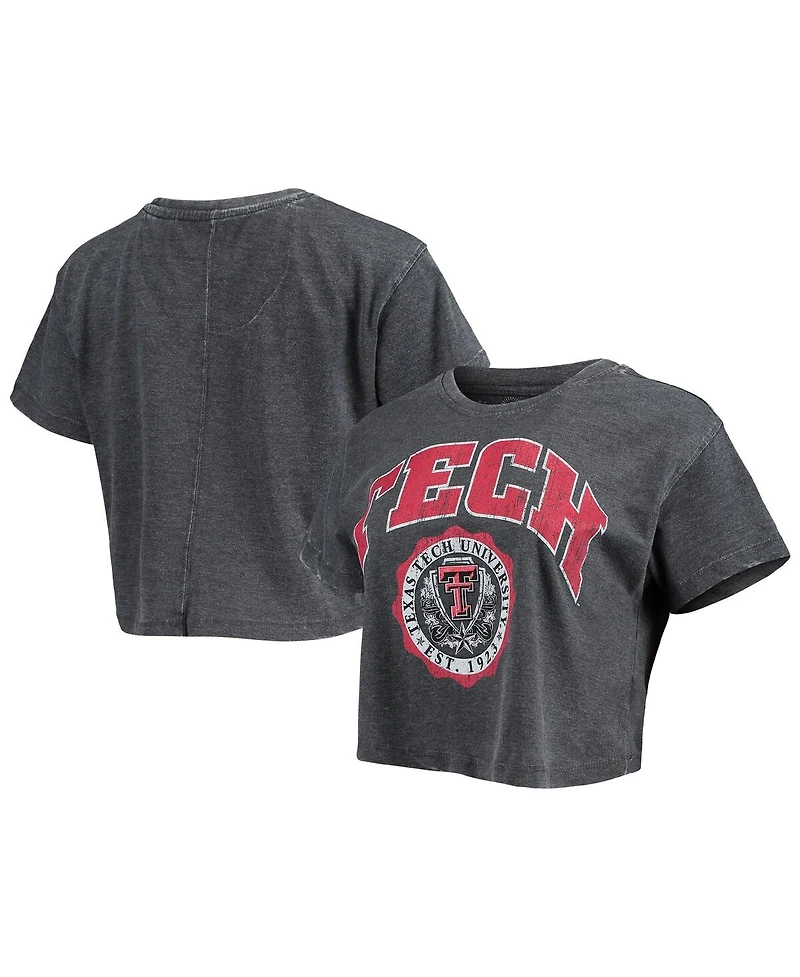 Women's Pressbox Black Texas Tech Red Raiders Edith Vintage-Like Burnout Crop T-shirt
