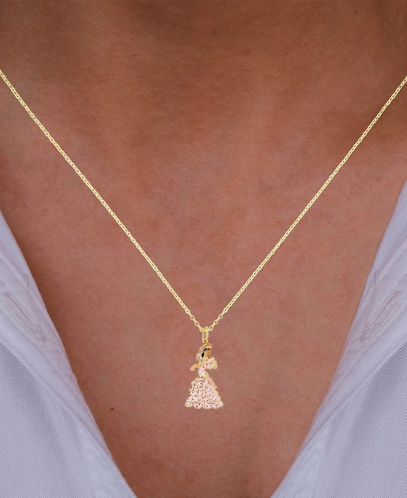 Enamel Flamenco Dancer 18" Pendant Necklace in 14k Gold