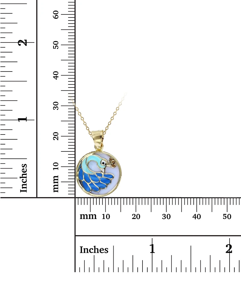 Enamel Peacock 18" Pendant Necklace in 14k Gold
