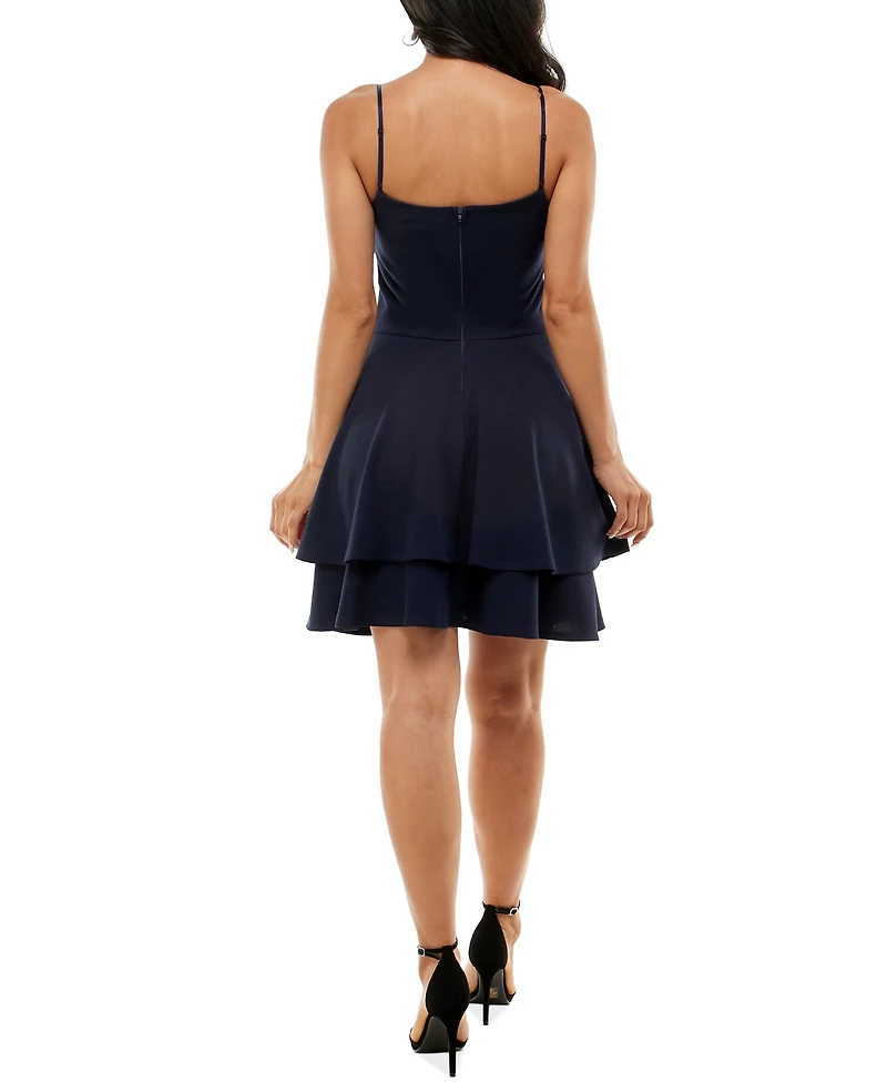 Emerald Sundae Juniors' Ruched Tiered Fit & Flare Dress