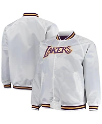 Men's Mitchell & Ness White Los Angeles Lakers Big and Tall Hardwood Classics Raglan Satin Full-Snap Jacket