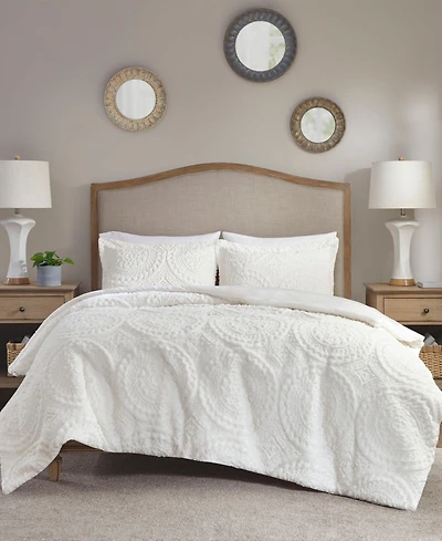 Madison Park Arya Embroidered Medallion Faux Fur 3-Pc. Duvet Cover Set, Full/Queen