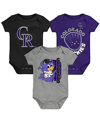 Newborn and Infant Boys and Girls Black, Purple, Gray Colorado Rockies Change Up 3-Pack Bodysuit Set