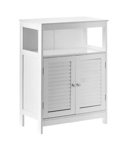 Basicwise Wooden White Modern Storage Bathroom Vanity Cabinet with Adjustable Shelves and Two Horizontal Planks Design Doors