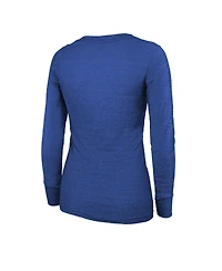 Women's Majestic Threads Heather Royal Los Angeles Rams 2-Time Super Bowl Champions Sky High Tri-Blend Long Sleeve Scoop Neck T-shirt