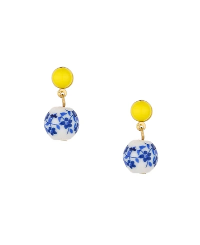 Ettika Blue and Yellow Ceramic Bead Drop Earrings