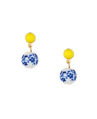 Ettika Blue and Yellow Ceramic Bead Drop Earrings