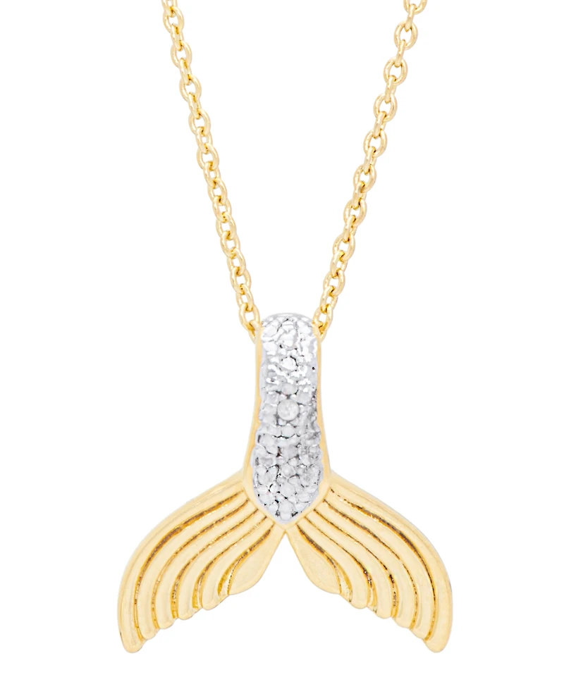 Diamond Accent Mermaid Tail Pendant 18" Necklace in 14K Gold Plate